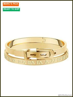 Gold Silver Plated Roman Numeral Bangle Bracelet Stainless Steel Engraved Unisex